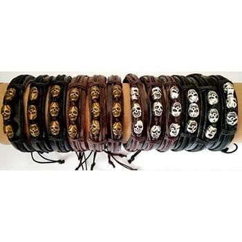 Wholesale Faux Leather Bracelet with Skull