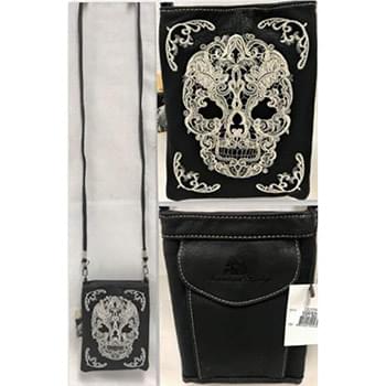 Wholesale crossbody phone bag black and white skull