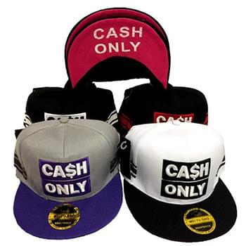 "Cash Only" Flat Bill Snapback Hats - Assorted Colors