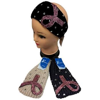 Wholesale Knitted Headbands Pink Rhinestone Ribbon Heart Stones