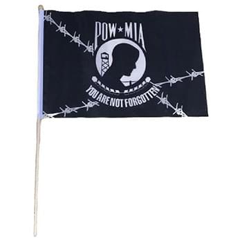 Wholesale POW MIA not forgotten Black Stick Flag 12 inch by 18 in