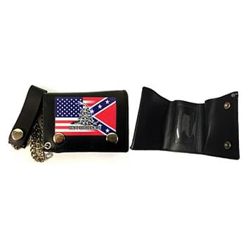 Wholesale Leather Tri-Fold Wallet USA Rebel Combo with Gadsden