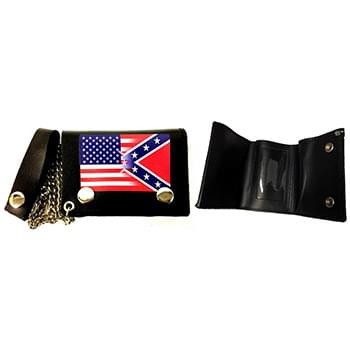 Wholesale Tri-fold Leather Wallet with chain USA&Rebel Combo