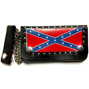 Wholesale Leather Biker 6.5 inches wallet Rebel Flag with Studs