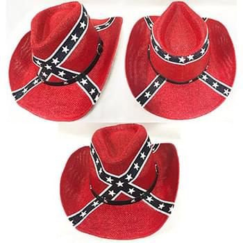 Wholesale Straw Cowboy Hat with Confederate Rebel Flag