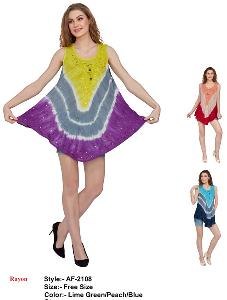 Wholesale Rayon Tops Tie Dye Embroidered India Dress