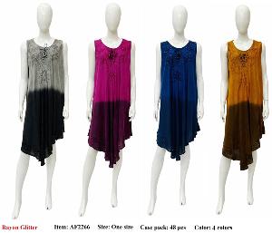 Wholesale Bi-Color Rayon Tie Dye Dresses Assorted