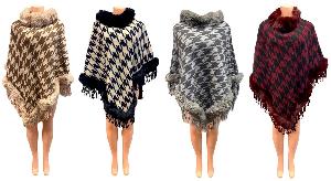 Lady Houndstooth Knitted Poncho assorted colors