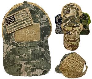 Mesh Camo Hat with Detachable Flag Patch [USA]