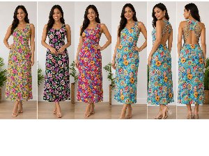 Long Colorful Sunflower Summer Dresses - Assorted