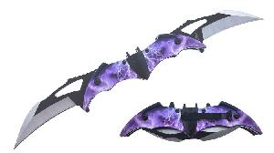 5.75" Dual Blade Bat Pocket Knife - Purple Lightening