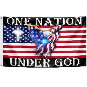3'x5' American Flag with Eagle & Cross One Nation Under God