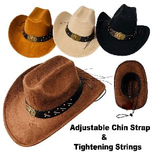Brushed Faux Suede Cowboy Hat with Wide Studded Hat Band 