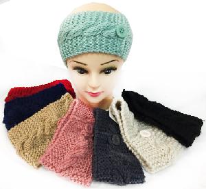 Wholesale Knitted Button Design Headbands Ear Bands Assorted
