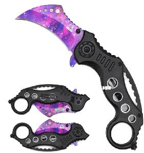 7 1/2" Overall Karambit Knife w/Glass Breaker Purple Galaxy