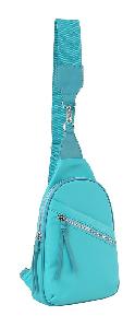 Wholesale Fasion Nylon Sling Purse Crossbody with Dangle Front Zip Pocket Dusty Blue