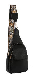 Wholesale Faux Vegan leather Fashion Crossbody Embraided Guitar Strap With Front Flap Pocket