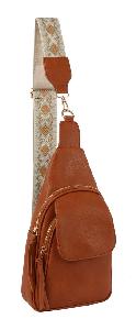 Wholesale Faux Vegan leather Fashion Crossbody Embraided Guitar Strap With Front Flap Pocket Brown