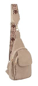 Wholesale Faux Vegan leather Fashion Crossbody Embraided Guitar Strap With Front Flap Pocket Light Stone