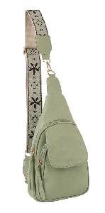 Wholesale Faux Vegan leather Fashion Crossbody Embraided Guitar Strap With Front Flap Pocket Mint