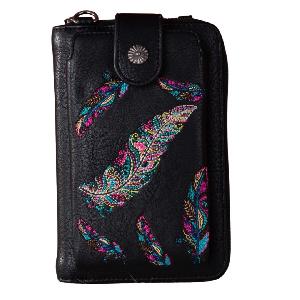 Montana West Embroidered Feather Crossbody Phone Wallet Black
