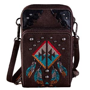 Montana West Embroidered Arrows Feathers Collection Phone Wallet Coffee