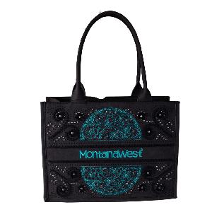 Montana West Embossed Floral Tote - Turquoise On Black