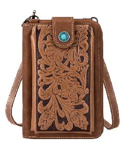 Montana West Artisan Tooled Leather Phone Wallet - Brown