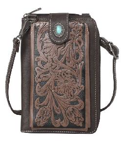 Montana West Tooled Leather Phone Case Crossbody Wallet – Coffee