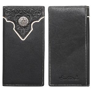 Montana West Genuine Leather Tooled Long Wallet Black