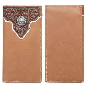 Montana West Genuine Leather Tooled Long Wallet Brown