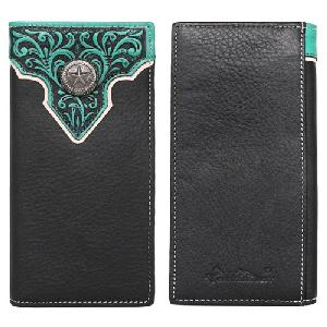 Montana West Genuine Leather Tooled Long Wallet Turquoise