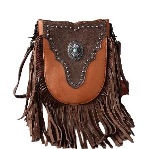 Montana West Turquoise Concho Fringe Crossbody - Brown