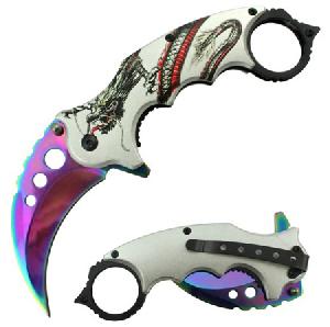 7" Overall Spring Assisted Karambit Knife Rainbow