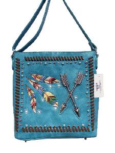 Wholesale Rhinestone Sling Purse with Feather and Arrows Turq