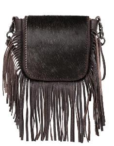 Montana West Genuine Leather Hair-On Collection Fringe Crossbody Coffee