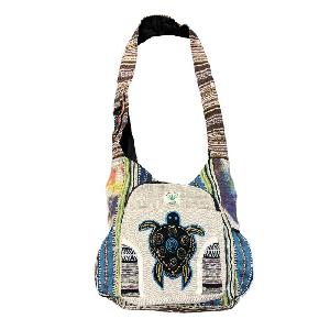 Wholesale Cotton/Hemp Zip and Side Pocket Swirl Emb Turtle Bag