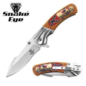 8'' Snake Eye Tactical Spring-Assisted Knife With Wood Handle - Rebel Flag Heritage