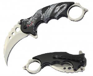 7" Overall Spring Assisted Karambit Knife Silver