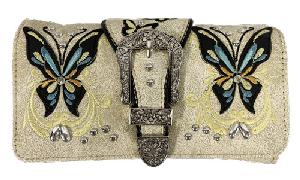 Wholesale Rhinestone Buckle Butterfly Design Wallet Purse Beige