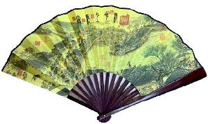 Large Chinese picture wood Hand Fan