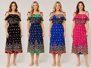Cultural Boho-Style Long Summer Dresses - Assorted
