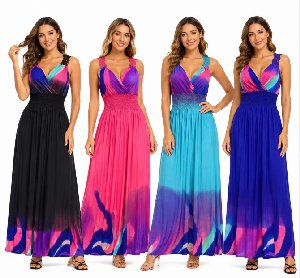 Ombre Patchwork Lace-Back Maxi Dresses - Assorted