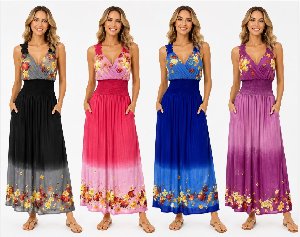 Lace Back Maple Leaf Maxi Dresses - Assorted