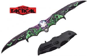 Wholesale Skull Bat Double Blade Knife Green