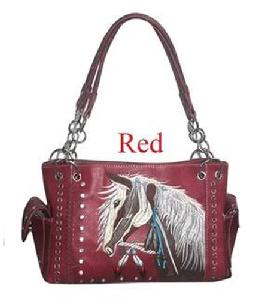 Wholesale Western Horse Design Satchel Purse with Gun Pocket Red