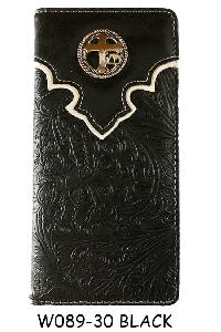 Men's Checkbook Wallet With Cross Concho - Black