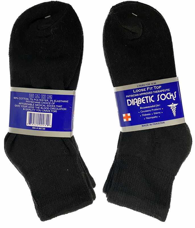 Black Short Diabetic Socks Loose Fit Top