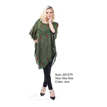 Wholesale Rayon Acid Wash Poncho with Embroidery