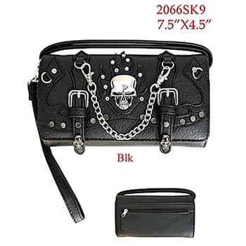 Wholesale Wallet Purse Long Strap Skull with Chains Black